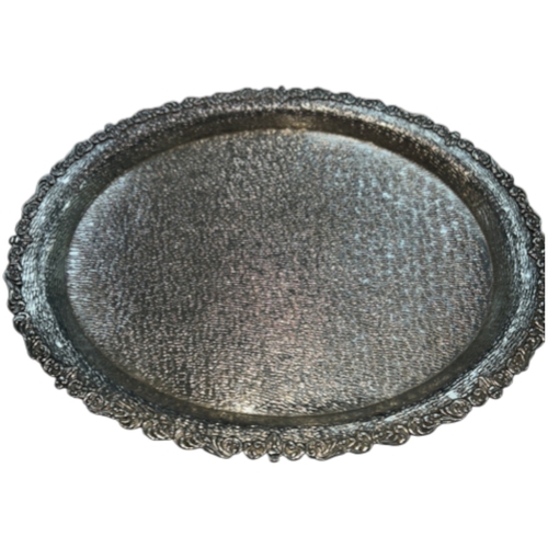 238 - A mid-20th-century East Asian export silver oval platter, featuring a finely chased rim decorated wi... 