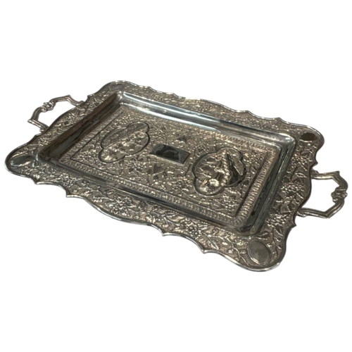 239 - A large mid-20th century Persian (Iranian) silver tray, likely Isfahan. Of rectangular form with rou... 