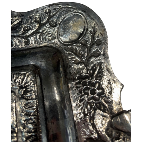239 - A large mid-20th century Persian (Iranian) silver tray, likely Isfahan. Of rectangular form with rou... 