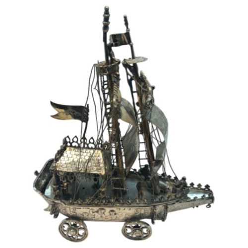 244 - A fine Edwardian sterling silver two-masted nef (ship), hallmarked London, 1901, with the sponsor ma... 