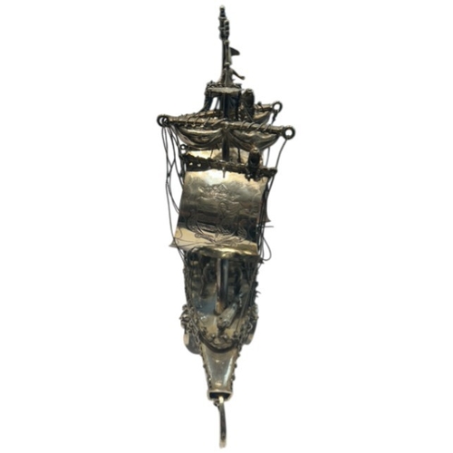 244 - A fine Edwardian sterling silver two-masted nef (ship), hallmarked London, 1901, with the sponsor ma... 