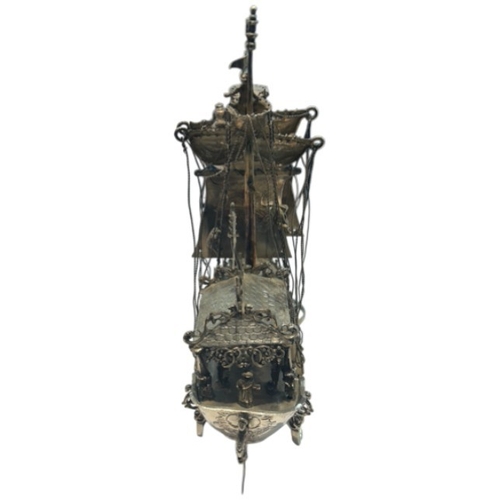 244 - A fine Edwardian sterling silver two-masted nef (ship), hallmarked London, 1901, with the sponsor ma... 