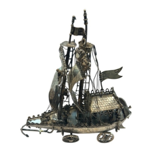 244 - A fine Edwardian sterling silver two-masted nef (ship), hallmarked London, 1901, with the sponsor ma... 