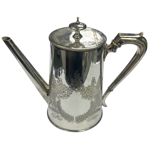 288 - A substantial Victorian sterling silver coffee pot of elegant tapered form, hallmarked London, 1882.... 