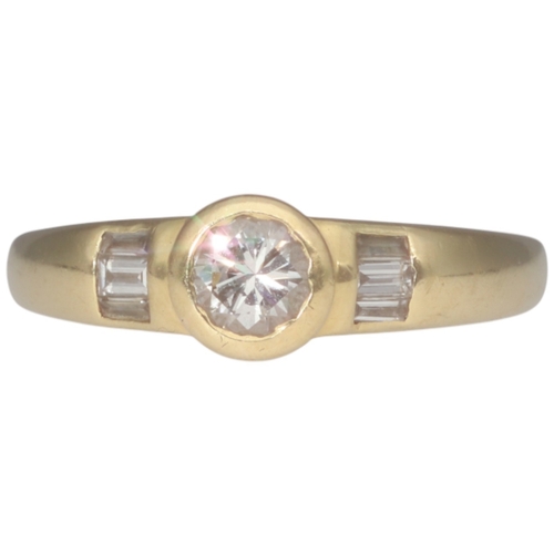 63 - 18ct Yellow Gold Brilliant And Baguette Cut Diamond Solitaire Ring Weight 3.48 Grams Finger Size L  ... 