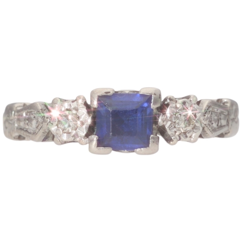 69 - Yellow And White Metal Stamped 18ct And Plat Blue And White Stoned Ring Weight 3.2 Grams Finger Size... 