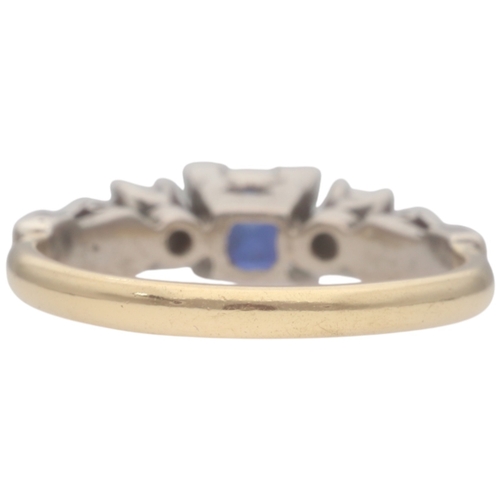 69 - Yellow And White Metal Stamped 18ct And Plat Blue And White Stoned Ring Weight 3.2 Grams Finger Size... 