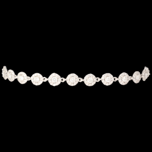 70 - White Metal Stamped And Tested 750 Diamond Halo Bracelet Weight 5.9 Grams Length 7 Inch  Set with br... 
