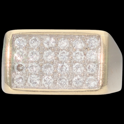 71 - Yellow Metal Stamped And Tested 750 4 Row Diamond Cluster Signet Ring  Weight 13.7 Grams Finger Size... 