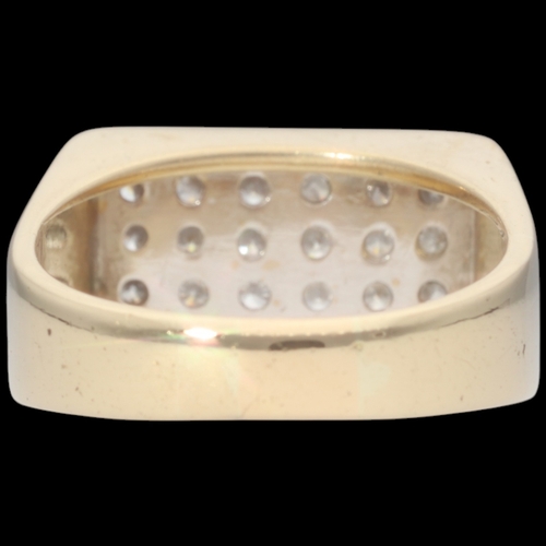 71 - Yellow Metal Stamped And Tested 750 4 Row Diamond Cluster Signet Ring  Weight 13.7 Grams Finger Size... 