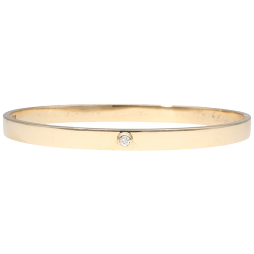 72 - Yellow Metal Tested 14ct Hingled Bangle With Diamond Weight 35.55 Grams inside diameter 71mm  Set wi... 