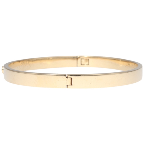 72 - Yellow Metal Tested 14ct Hingled Bangle With Diamond Weight 35.55 Grams inside diameter 71mm  Set wi... 