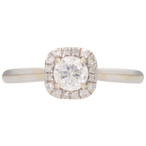 78 - 18ct White Gold Diamond Halo Ring Center Stone 0.31ct Colour E Clarity SI2 Weight 2.4 Grams Finger S... 