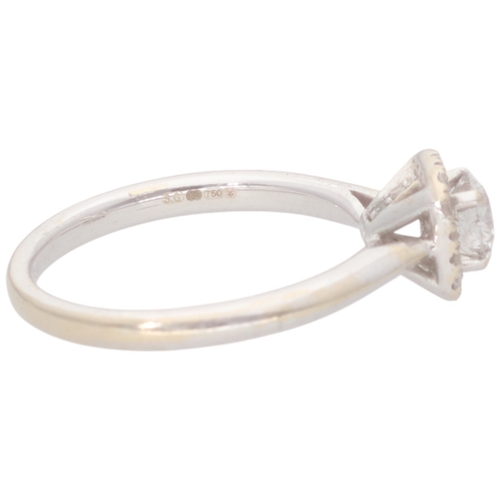 78 - 18ct White Gold Diamond Halo Ring Center Stone 0.31ct Colour E Clarity SI2 Weight 2.4 Grams Finger S... 