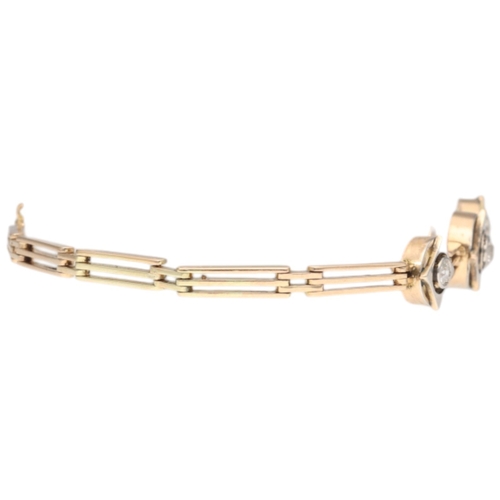 79 - Yellow Metal Tested 14ct Diamond Bracelet 11.1 Grams Length 8 Inch Early twentieth century bracelet.... 
