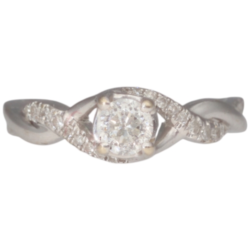 83 - 18ct White Gold Diamond Cluster Ring Forever Diamond Mainstone 0.30ct Set Shoulders 3.06 Grams Finge... 