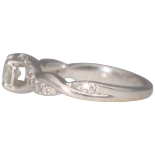 83 - 18ct White Gold Diamond Cluster Ring Forever Diamond Mainstone 0.30ct Set Shoulders 3.06 Grams Finge... 