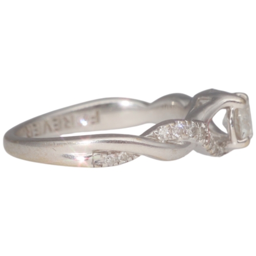 83 - 18ct White Gold Diamond Cluster Ring Forever Diamond Mainstone 0.30ct Set Shoulders 3.06 Grams Finge... 