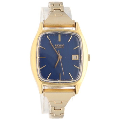 26 - Seiko quartz wristwatch, reference 4302-3019. The cushion-shaped gold-plated case houses a striking ... 
