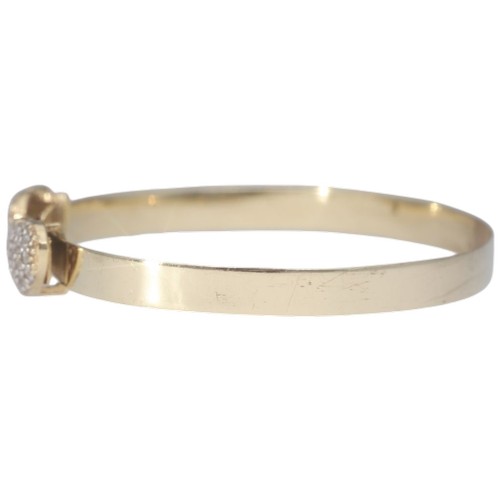 2 - A yellow metal tested as 9ct CZ's heart bangle baby bangle. Weighing 3.66g.