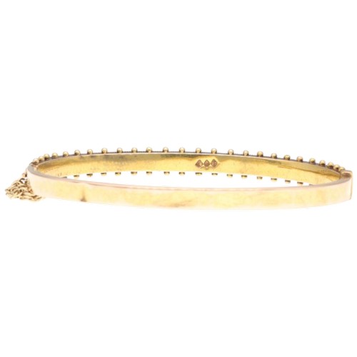 4 - Yellow Metal Stamped and Tested 15ct Vintage Etruscan Revival Gold Hinged Bangle Bracelet with Safet... 