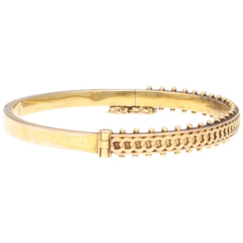 4 - Yellow Metal Stamped and Tested 15ct Vintage Etruscan Revival Gold Hinged Bangle Bracelet with Safet... 