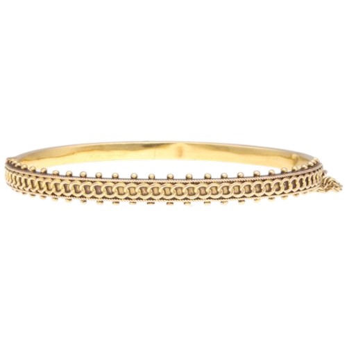 4 - Yellow Metal Stamped and Tested 15ct Vintage Etruscan Revival Gold Hinged Bangle Bracelet with Safet... 