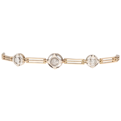 19 - Yellow Metal Tested 14ct Diamond Bracelet 11.1g. Length 8 inches. Early twentieth-century bracelet. ... 