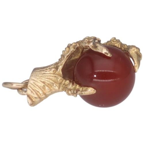38 - Yellow Metal Tested 9ct Claw and Carnelian Orb Weight 3.7g.