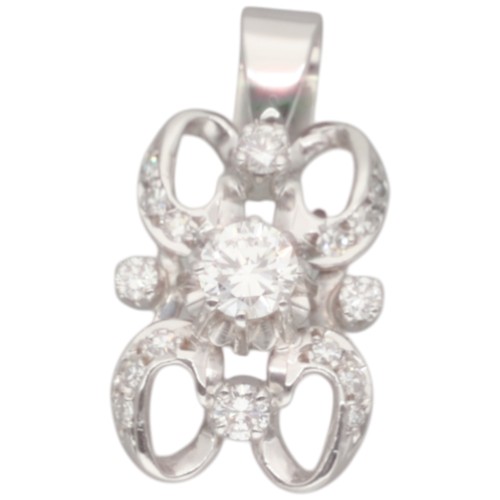48 - White Metal Tested as 18ct Diamond Cluster pendant. Set with a principal round brilliant cut diamond... 