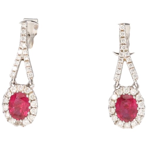 65 - 18ct White Gold Ruby And Diamond Halo Earrings Weight 3.55 Grams