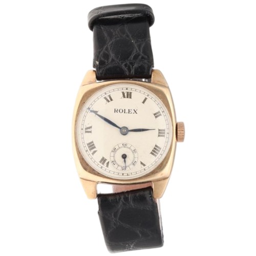 1 - Rolex Cushion Watch 9K Gold (0.375), 1920s/30s - Manual 15 Rubies Movement Dial: An elegant white di... 