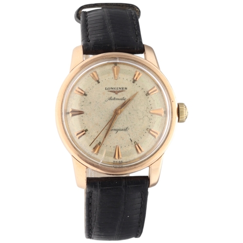 4 - Longines Conquest — a fine stainless steel vintage watch, Reference 9002, dated 1957. Featuring a si... 