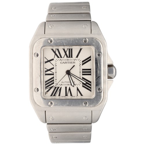 19 - CARTIER SANTOS 100, REF. 2656, AUTOMATIC ON BRACELET, CIRCA 2010.
 A stainless steel automatic wrist... 