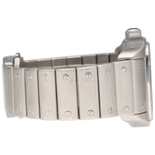 19 - CARTIER SANTOS 100, REF. 2656, AUTOMATIC ON BRACELET, CIRCA 2010.
 A stainless steel automatic wrist... 