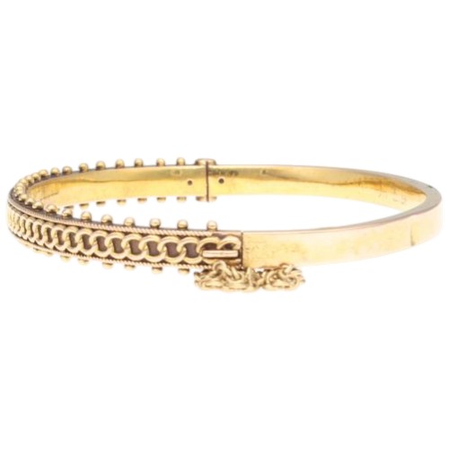 8 - Yellow Metal Stamped and Tested 15ct Vintage Etruscan Revival Gold Hinged Bangle Bracelet with Safet... 