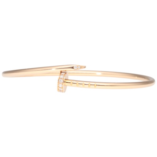 1 - 18ct rose gold nail-design open bangle. Weighing 9.1g size 15.