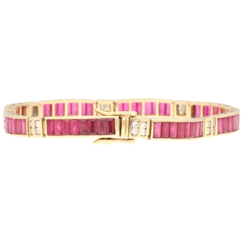 7 - Yellow metal stamped 750 ruby and diamond bracelet 

Material: 18ct Yellow Gold (Stamped 750)
Gemsto... 