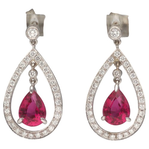 29 - White Metal Tested As 18ct Diamond And Pink Tourmaline Earrings. Set with round brilliant cut diamon... 