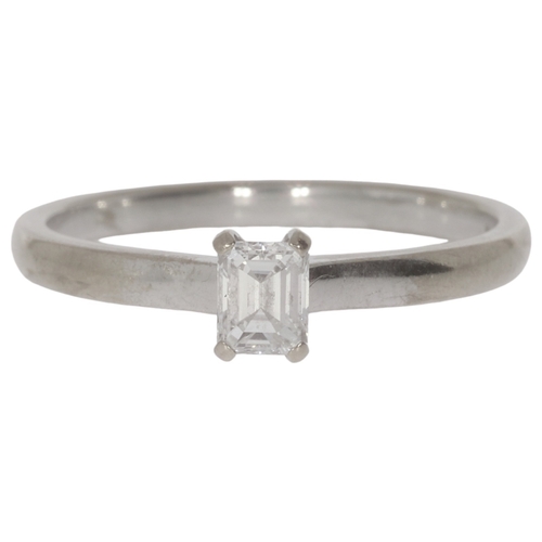 32 - 18ct white gold diamond single-stone ring
Set with an emerald-cut diamond, approx. 0.50ct
Assessed d... 