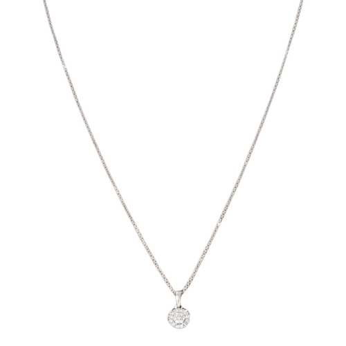 60 - 9ct white gold and small diamond cluster pendant 16