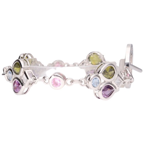38 - Julien Macdonald sterling silver multi-colour pastel CZ station toggle bracelet. Designer: Julien Ma... 
