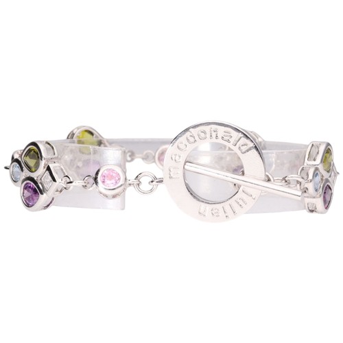 38 - Julien Macdonald sterling silver multi-colour pastel CZ station toggle bracelet. Designer: Julien Ma... 