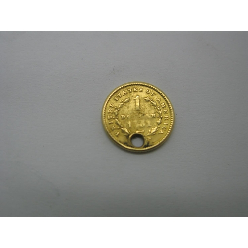 168 - United States of America Gold One Dollar Coin, Liberty Head, 18?? date rubbed, drilled, (1.6g).