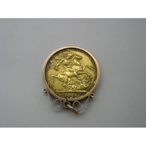 180 - George V Sovereign, 1914, loose set within pendant mount (9.6g).