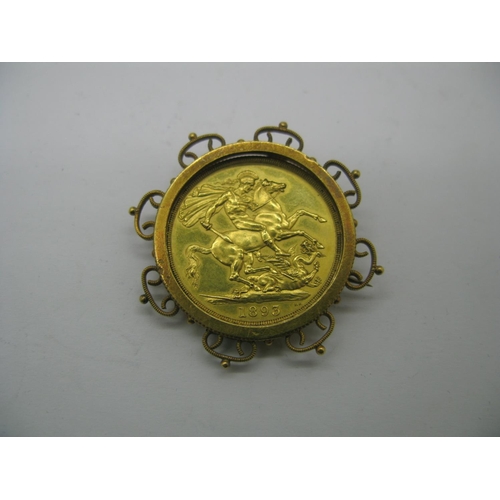 188 - A Queen Victoria Double Sovereign, 1893 (VH), (16.0g), loose set within decorative brooch mount of o... 