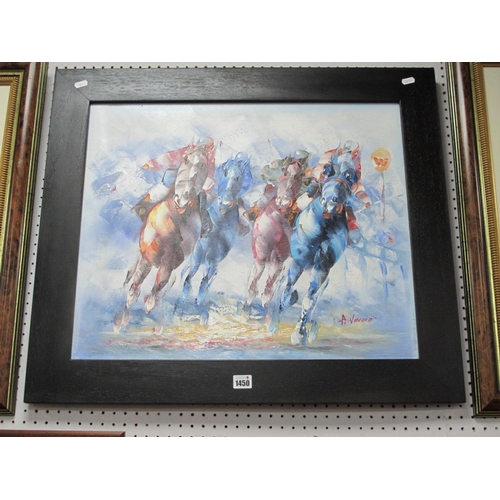 1450 - A. Veccio, Horse Racing, oil on canvas, signed lower right, 50 x 59cm.