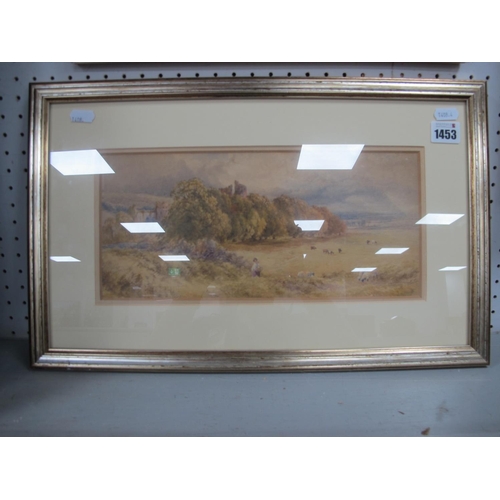 1453 - 'JS', Monceau Castle, Kent, watercolour, initialled indistinctly lower left, 15 x 33cm.