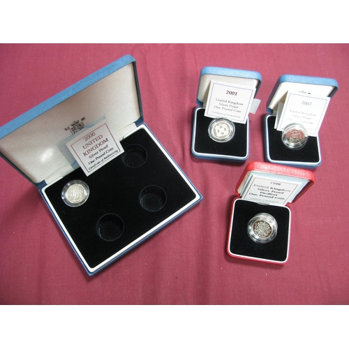 550 - Four Royal Mint United Kingdom Silver Proof One Pound Coins, comprising of 1998 Silver Proof Piedfor... 