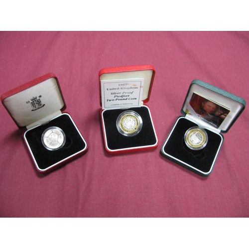 551 - Three Royal Mint United Kingdom Silver Proof Two Pounds Coins, comprising of 1996 'Euro 96' Coin, 20... 